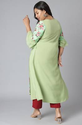 XL LOVE by Janasya Green printed crepe ethnic-kurtis 5