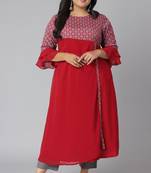 XL LOVE by Janasya Maroon printed crepe ethnic-kurtis