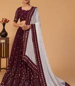 Wine embroidered georgette semi stitched lehenga