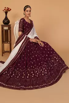 Wine embroidered georgette semi stitched lehenga