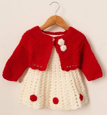 Woonie Handmade Short Sleeves Dress With Floral Embellished Shrug -Red 1
