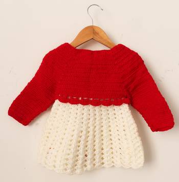 Woonie Handmade Short Sleeves Dress With Floral Embellished Shrug -Red 2