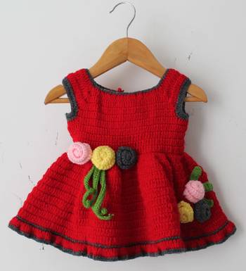 Woonie Handmade Sleeveless Flowers Applique Frock- Red 1