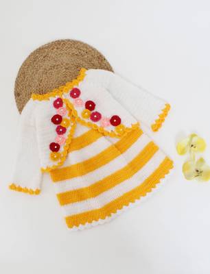Woonie Handmade Short Sleeves Frock With Floral Full Sleeves Shrug-Yellow & White 1