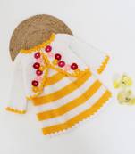 Woonie Handmade Short Sleeves Frock With Floral Full Sleeves Shrug-Yellow & White