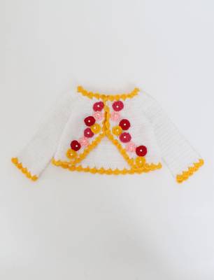 Woonie Handmade Short Sleeves Frock With Floral Full Sleeves Shrug-Yellow & White 4