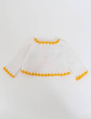 Woonie Handmade Short Sleeves Frock With Floral Full Sleeves Shrug-Yellow & White 5