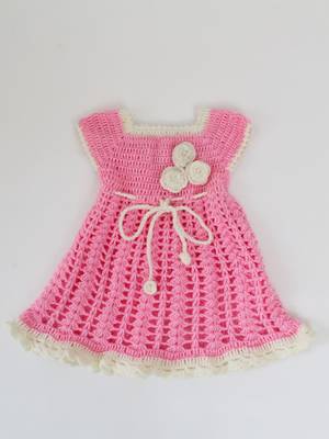 Woonie Handmade Short Sleeves Floral Design Drawstring Frock-Pink 1