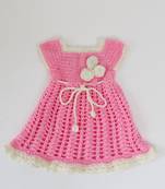 Woonie Handmade Short Sleeves Floral Design Drawstring Frock-Pink