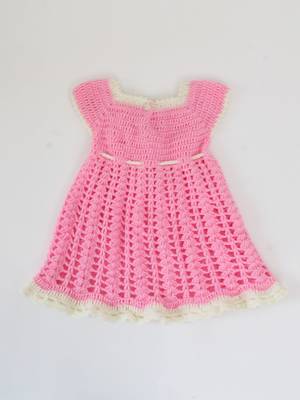 Woonie Handmade Short Sleeves Floral Design Drawstring Frock-Pink 2