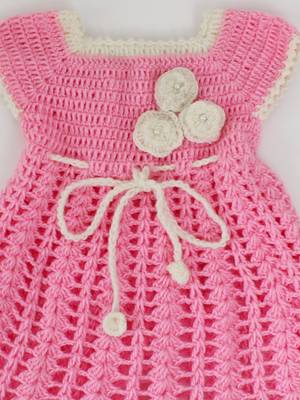 Woonie Handmade Short Sleeves Floral Design Drawstring Frock-Pink 3