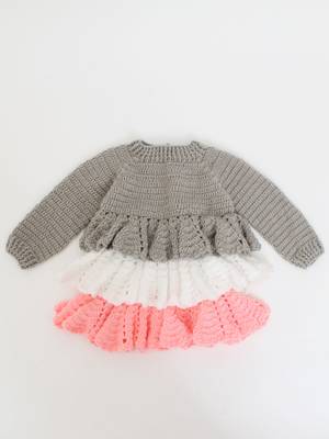 Woonie Handmade Full sleeves Heavy Layered Frock-Grey & Pink 1