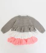 Woonie Handmade Full sleeves Heavy Layered Frock-Grey & Pink