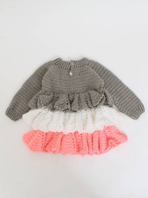 Woonie Handmade Full sleeves Heavy Layered Frock-Grey & Pink 2