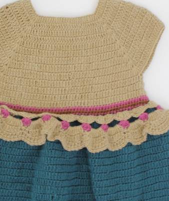 Woonie Handmade Cap Sleeves Beautiful Designed Frock With Butterfly Detailing Headband-Beige & Green 3