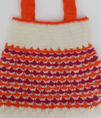 Woonie Handmade Sleeveless Drawstring Geomatrical Frock With Cap & Booties-Orange 3