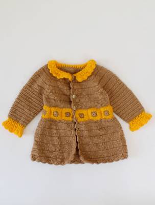 Woonie Handmade Full Sleeves Front openable Dress-Brown & Yellow 1
