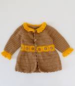 Woonie Handmade Full Sleeves Front openable Dress-Brown & Yellow