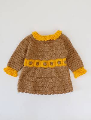 Woonie Handmade Full Sleeves Front openable Dress-Brown & Yellow 2