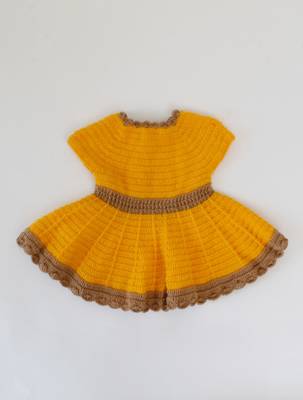 Woonie Handmade Full Sleeves Front openable Dress-Brown & Yellow 3