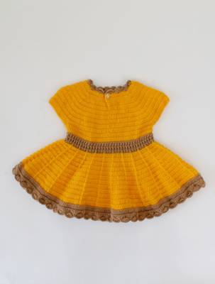 Woonie Handmade Full Sleeves Front openable Dress-Brown & Yellow 4