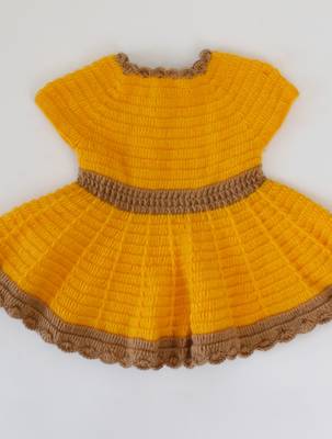Woonie Handmade Full Sleeves Front openable Dress-Brown & Yellow 5