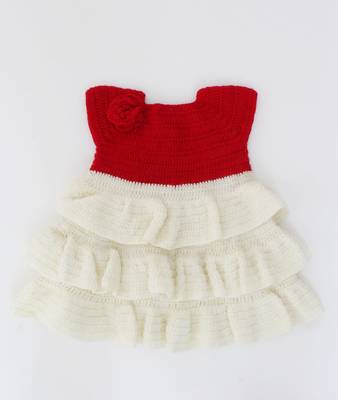 Woonie Handmade Sleeveless Floral & Heavy Layered Frock-Red & Cream 1