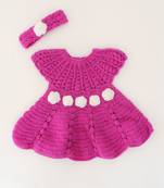 Woonie Handmade Cap Sleeves Flower Applique Frock with Headband-Purple