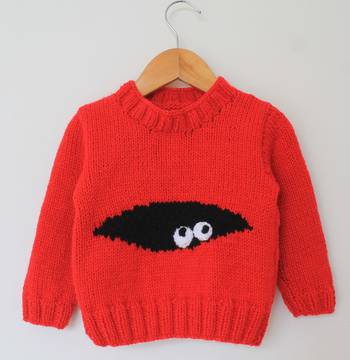 Woonie Handmade Full Sleeves Eyes Design Sweater - Red 1