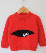 Woonie Handmade Full Sleeves Eyes Design Sweater - Red