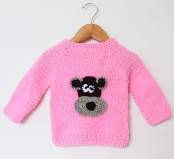 Woonie Full Sleeves Animal Pattern Handmade Sweater - Pink 1