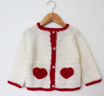 Woonie Fulll Sleeves Heart Patch Handmade Sweater - Cream 1