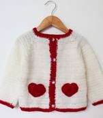 Woonie Fulll Sleeves Heart Patch Handmade Sweater - Cream