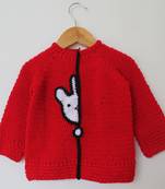 Woonie Full Sleeves Bunny Patch Handmade Sweater - Red