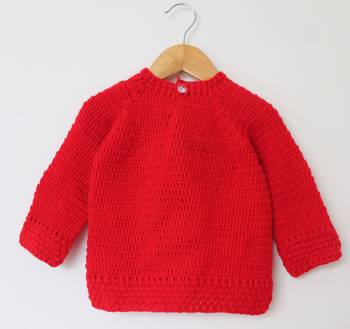 Woonie Full Sleeves Bunny Patch Handmade Sweater - Red 2