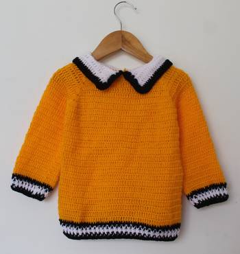 Woonie Full Sleeves Solid Handmade Sweater - Orange 1