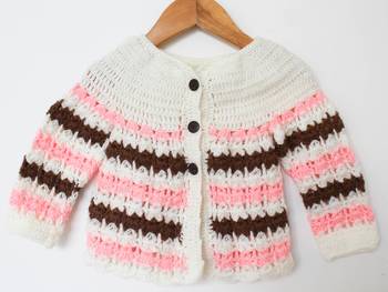 Woonie Full Sleeves Handmade Striped Sweater- Pink 1