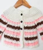 Woonie Full Sleeves Handmade Striped Sweater- Pink