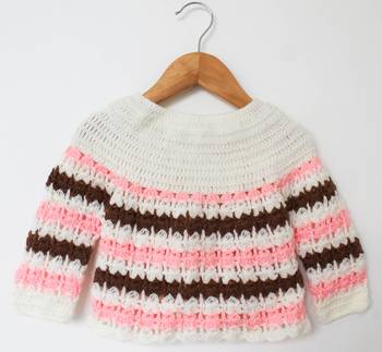 Woonie Full Sleeves Handmade Striped Sweater- Pink 2