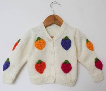 Woonie Handmade Full Sleeves Strawberry Patch Sweater - Off White 1