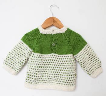 Woonie Full Sleeves Hand Knitted Sweater - Green 2