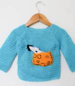 Woonie Full Sleeves Mouse Knit Detailing Sweater - Light Blue