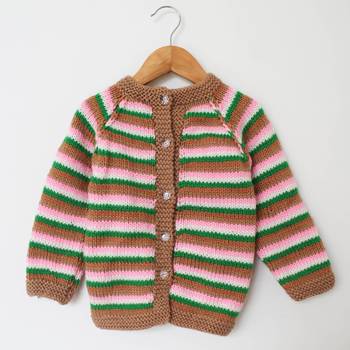 Woonie Full Sleeves Striped Cardigan - Brown & Pink 1