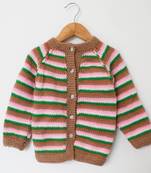 Woonie Full Sleeves Striped Cardigan - Brown & Pink