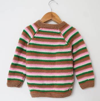 Woonie Full Sleeves Striped Cardigan - Brown & Pink 2