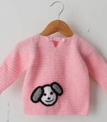 Woonie Full Sleeves Face Knit Detailing Sweater - Light Pink