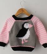 Woonie Full Sleeves Handmade Bird Design Sweater - Pink