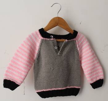 Woonie Full Sleeves Handmade Bird Design Sweater - Pink 2