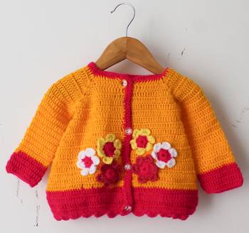 Woonie Handmade Floral Bunch Design Full Sleeves Sweater - Orange 1