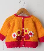 Woonie Handmade Floral Bunch Design Full Sleeves Sweater - Orange